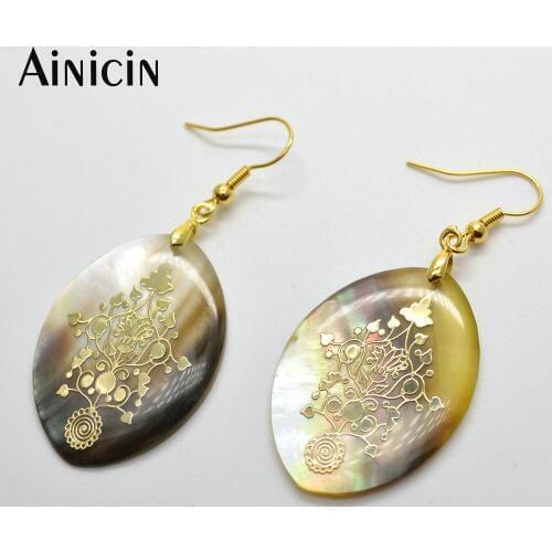 10pairs New Fashion Gold Flower Lay On Natural Shell Dangle Earrings For Women Jewelry Gift