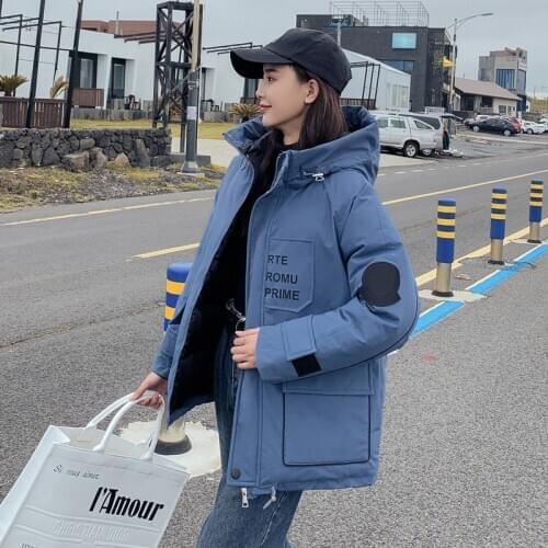 Winter women long parkas thick plus size womens jacket hooded Korean style warm letter print bubble coat