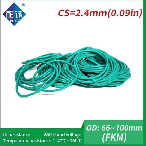 1PC/lot Rubber Ring Green FKM O ring Seals Thickness 2.4mm OD66/70/74/75/78/80/85/90/95/100mm Rubber O-Rings Fuel Washer