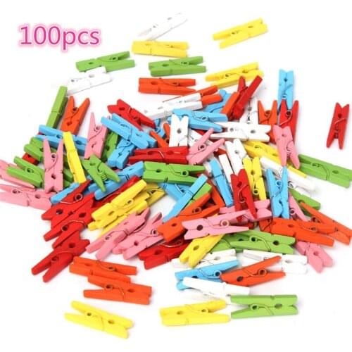 100Pcs Beautiful Design 35mm And 25mm Mini Color Wooden Craft Pegs Clothes Paper Photo Hanging Spring Clips For Message Cards
