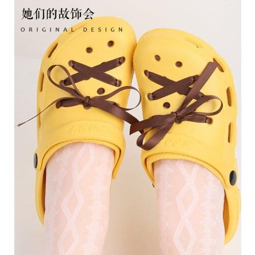 2021 Summer New Style LOLITA Bow Hole Shoes Womens JK Japanese Beach Sandals Baotou Shoes Lolita Kawaii