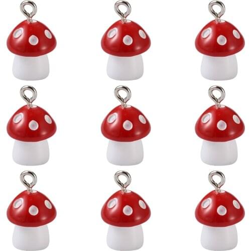 50 Pcs Plastic Pendants Mushroom with Polka Dots Platinum Plated Mixed Color Charms for DIY Earring Necklace Jewelry Making