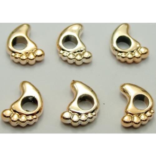 50 Gold Tone Metallic Acrylic Foot Big Hole Beads 15X10mm