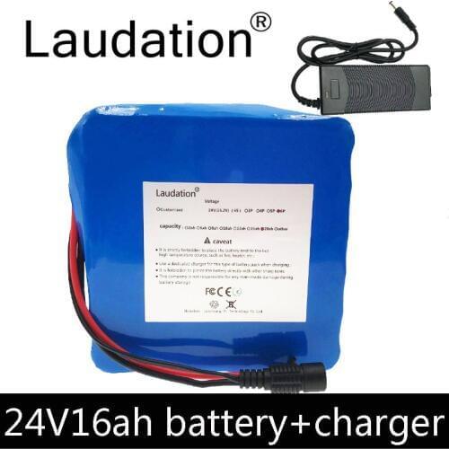 Laudation 24V 16ah Bicycle Battery 24V 25.2V 16000MAH Lithium-Ion Rechargeable Battery 6S 6P 350W E Bicycle 250W With 2A Charger