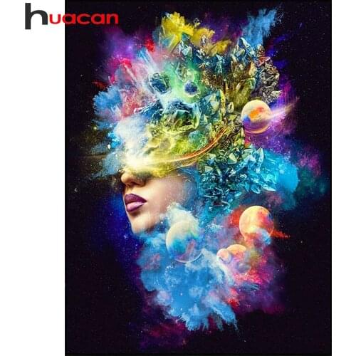 Huacan Diamond Mosaic Beads Embroidery Woman 5D DIY Diamond Painting Universe Portrait Modular Pictures Decoration For Home