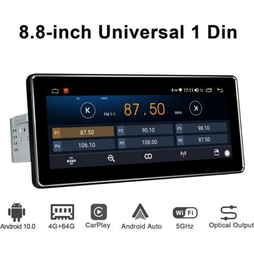 Android 10.0 Car Radio 8.8 inch universal stereo 4GB RAM&64GB ROM GPS Navi IPS1280*480 DSP display support 4G/Fast Boot/Carplay