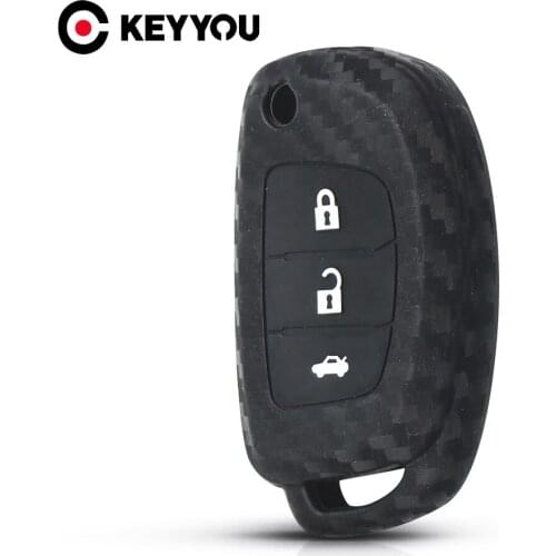 KEYYOU Key Rings Car Key Carbon Silicone Case For Hyundai Creta Tucson Santa fe Elantra Sonata i20 i30 i40 i25 ix35 Remote Cover