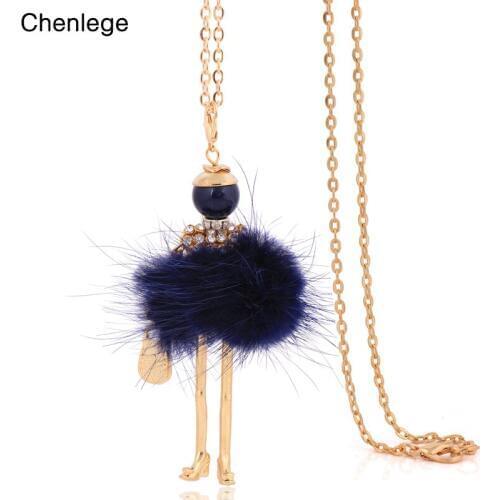 Chenlege big promotion rabbit fur long necklaces pendants chain charms bunny big choker ladies handmade fashion necklaces