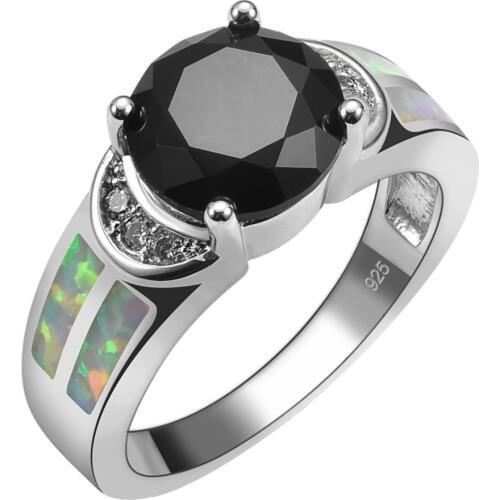 Black Onyx With White Fire Opal 925 Sterling Silver Size 6 7 8 9 10 R1502