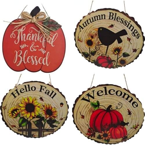 Halloween Door Wreath Wooden Thankful and Bless Sign Door Sign Hanger Halloween Wall Signs Happy Halloween Wreath Sign