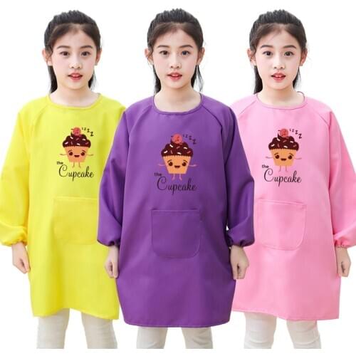 Kids Anti-Wear Smock Baby Eating Aprons Childrens Kitchen Long Sleeve Apron Polyester Painting Clothes Print LOGO