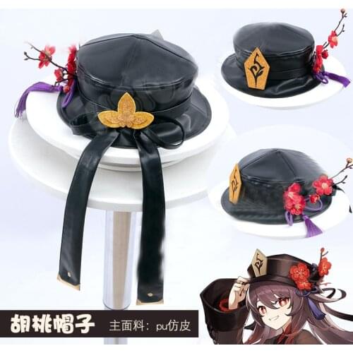 Game Genshin Impact Hu Tao Hat PU Cap Headwear Halloween Prop Cosplay Costume