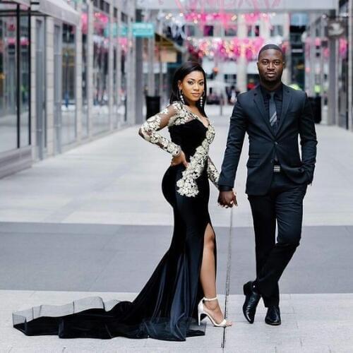 Lace Appliqued Arabic Evening Dresses Long 2019 Sexy Formal Evening Gowns Robe De Soiree Black Girls Formal Dress Women Elegant