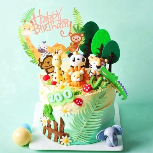 Lion Rabbit Animals Cake Toppers Birthday Cakes Baking Jungle Safari Happy Birthday Party Decor Baby Shower Dessert Decorating