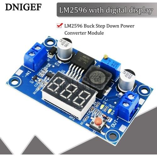 LM2596 Buck Step Down Power Converter Module LED Digital Voltmeter Display Adjustable Board DC-DC 2A Short Circuit Protection