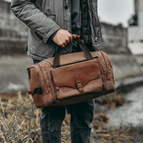 Men Large Capacity Canvas Multifunction Leather Bags Carry on Luggage Bag Tote Utility Travel Bag Weekender Bag Travel Man
