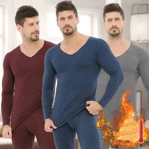 New Mens Long Johns 2Pcs Seamless Thermal Underwear Plus Velvet V-neck Long Trousers Suit Bottoming Shirt 2020 Autumn Winter