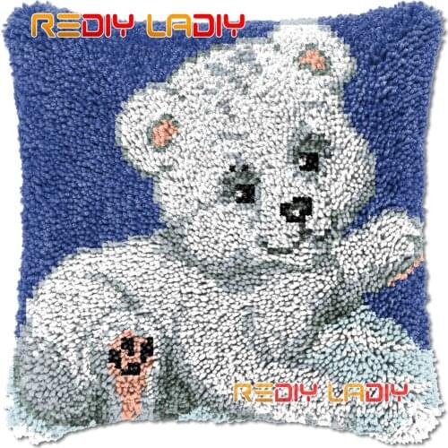 Latch Hook Cushion White Bear DIY Needlepoint Kits Chunky Acrylic Yarn Arts Crocheting Lofty Pillow Case Hobby & Crafts