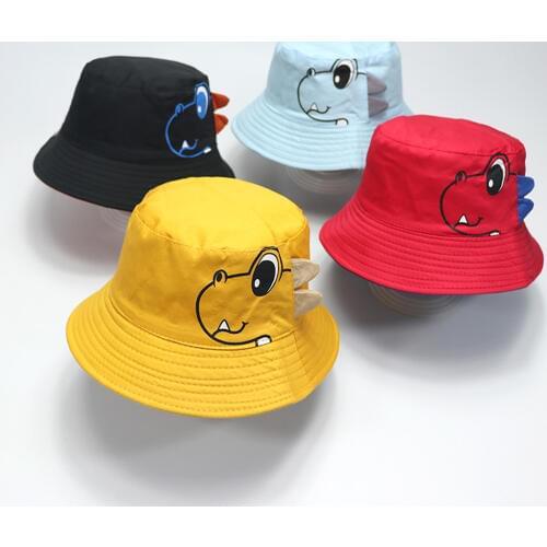 Spring Autumn Childrens Bucket Hats Cartoon Dinosaur Sun Hat Girls Boys Outdoor Beach Hat Camping Fishing Cap Summer Caps