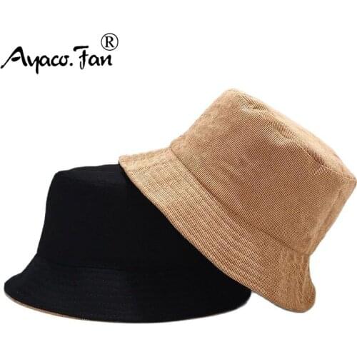 Solid Corduroy Bucket Hat Two Side Wear Unisex Bob Caps Hip Hop Gorros Men Women Simple Panama Cap Beach Fishing Outdoor Sunhat
