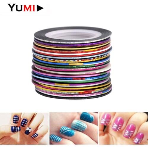 30 Colors Rolls Nail Gold Silver Wire Painted Line Striping Tape Laser Line DIY Nail Art Sticker Rhinestones Decoration Tool