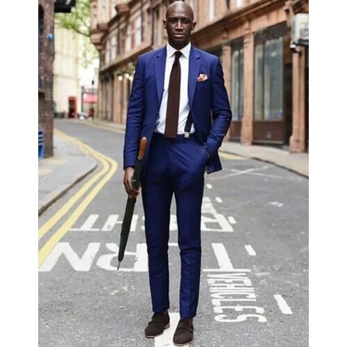 Wedding Men Suit 2 Pieces Italian Stylish Mens Royal Blue 2020 Slim Fit Tuxedos For Party Groom Mens Suits (Jacket+Pants)