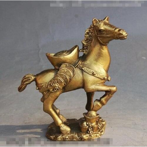 Chinese FengShui Brass Wealth Yuan Bao Money Zodiac Year Horse Success Statue