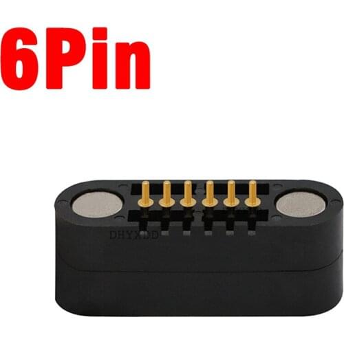 1Pair Spring-Loaded Magnetic Pogo Pin Connector 6Pin 2.0 MM Grid Single Row Through Holes Solder Male Female Probe Contact