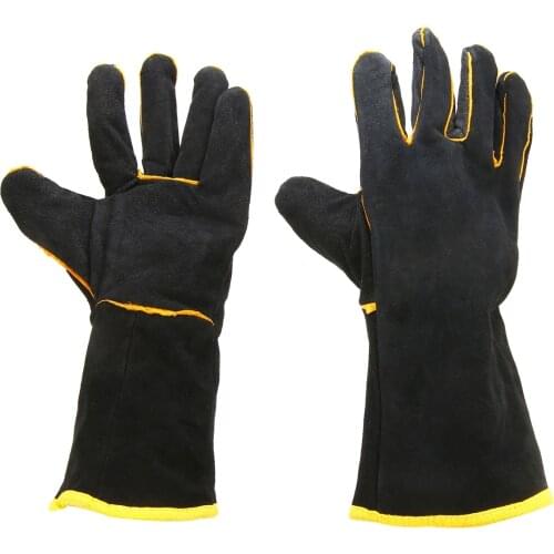 1 Pair Heavy Duty Welding Gloves Cowhide Black Mig Welding Gauntlets Welders Leather Gloves Heat-resistant Protection