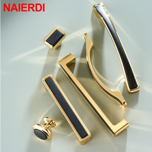 NAIERDI 10PCS Zinc Alloy Black Gold Cabinet Handles Pulls Light luxury Furniture Handle Fashion Nordic Kitchen Cabinet Handles