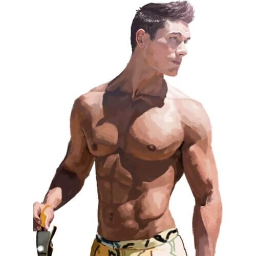 100% Hand-painted Oil Painting Art on Canvas: Glamour Human Body Model, Male Model of Same Sex Interest #Hand Drawn