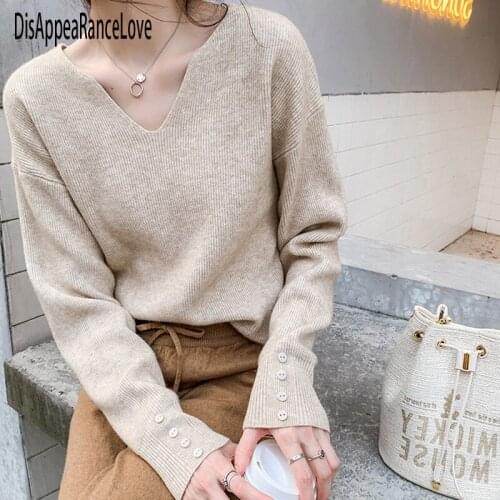 2021 Winter Pullover Sweater Women Knitted Tops Button Boho Plus Size Casual Long Sleeve Pull Female Solid Sweaters