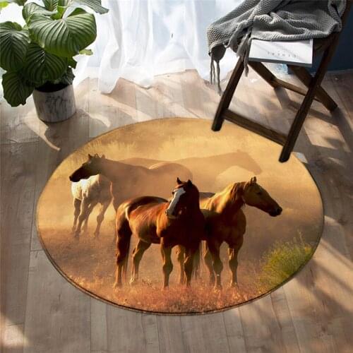 3D Running Horses Animal Floor Mat Dreamcatcher Round Carpetluxury Galloping Wild Horse Area Rugs Non-slip Yoga Mat 150cm