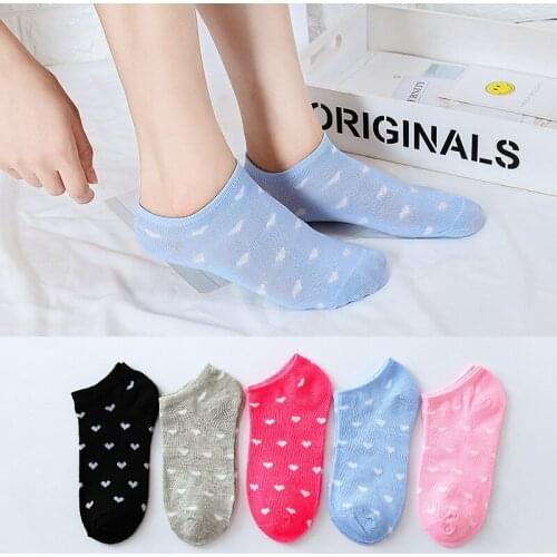 5 Pairs Womens Socks Candy Color Printed Boat Socks Female Love Invisible Korean Four Seasons Universal Girls Short Low Socks