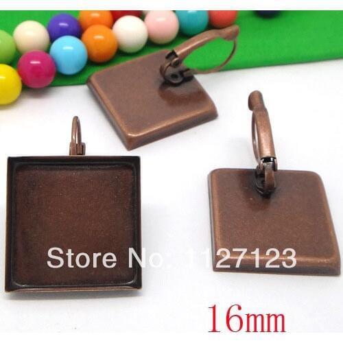 Free ship!200pcs 16mm Red bronze square cameo base cabochon setting bezel earring blank tray findings nickel free