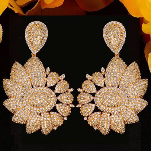 Brand New Luxury Sunflower Rock Dangle Earrings For Women Wedding Cubic Zirconia CZ DUBAI Bridal Earring Jewelry Accessories