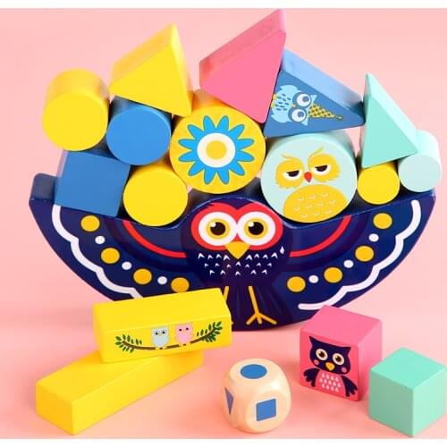 Moon Balancing Blocks Early Learning Educational Toys Animal Owl Balance Blocks Wooden Montessori Toys