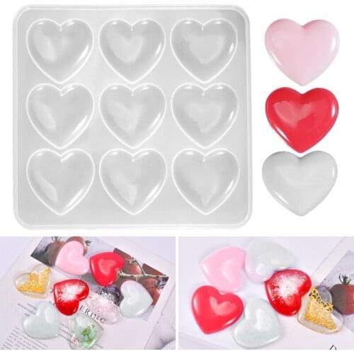 Diy crystal Epoxy 9 love heart shaped Resin mold silicone mirror pendant handmade aromatherapy plaster decoration table mold