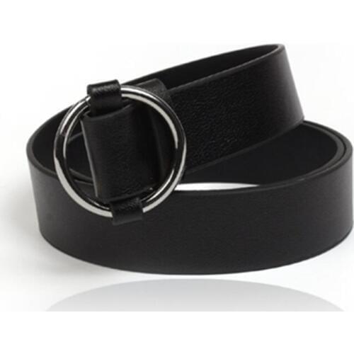HOT Silver Round Circle Buckle Belt Dress Female Black Brown Solid Color Wide Leather Belts For Women PU Leather Strap For Jeans