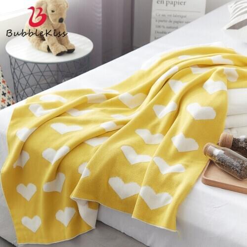 Bubble Kiss Cotton Knitted Throw Blanket Heart-Shaped Blanket For Bed Sofa Cover Blanket Spring Autumn Travel Portable Blankets