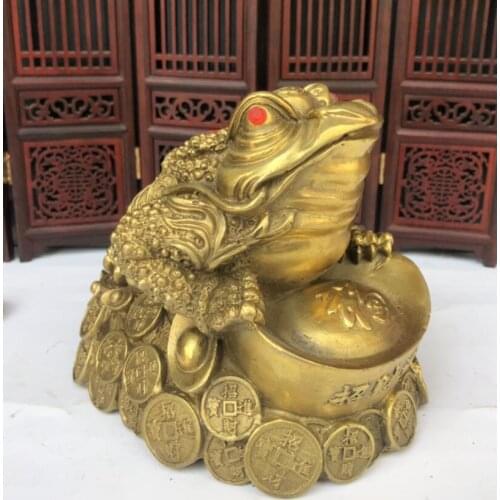 China brass Ingots gold toad wealth crafts statue