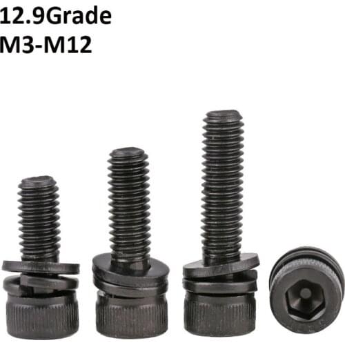 Grade 12.9 Hex Hexagon Socket Head Screws Black Cup Allen Head Bolt With Washer Combination Screw M3 M4 M5 M6 M8 M10 M12