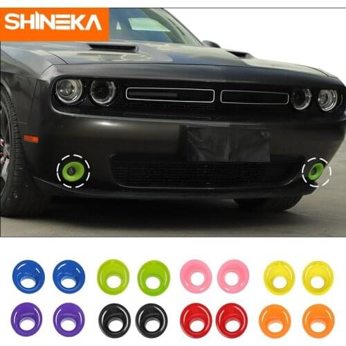 SHINEKA Lamp Hoods For Dodge Challenger Car Front Fog Light lamp Frame Decor Ring Cover Stickers For Dodge Challenger 2015-2019