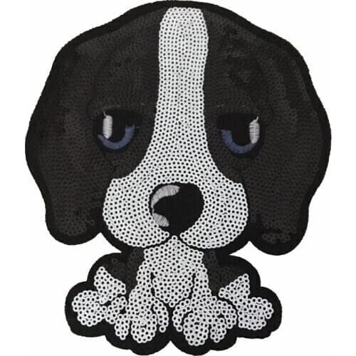 2pcs New Blue Eyes Dog Embroidery lace applique paillette fabric sweater clothes patch sequined stickers t-shirt diy decoration