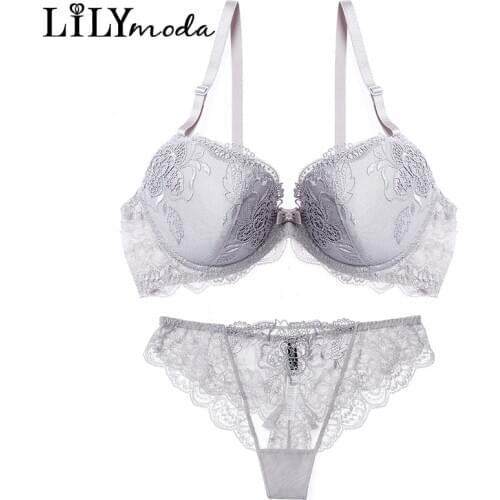 New Women Soft Thin Bra and Thong Sets Sexy Embroidery Lace Female Brassiere Lingerie T Back Seamless Underwear Panty Brief Set