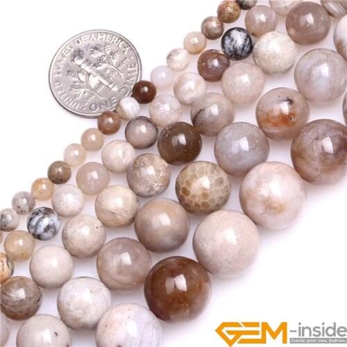 Natural Gray Ocean Fossils Agates Round Accessorries Beads For Jewelry Making Strand 15 Inch 4 6 8 10mm Loose Jewelry Bead