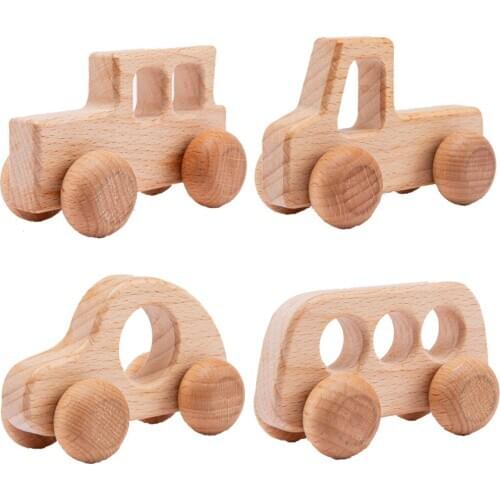 Hot Sale 4Pcs Wooden Toys Beech Wood Car Children Cartoon Car Toy Montessori Educational Baby Wood Gift For 2-6 Years Old Kids