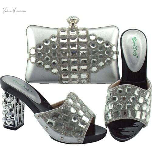 Fashion Women Silver Color Sandals And Bag Set To Match High Quality Italian Shoes With Matching Bags For Wedding Party