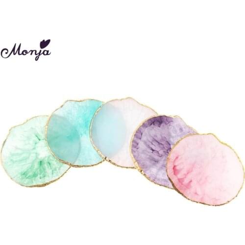 Monja 4 Colors Nail Art Round Gold Edge Resin Stone Display Palette Acrylic UV Gel Nail Polish Showing Board Manicure Tool