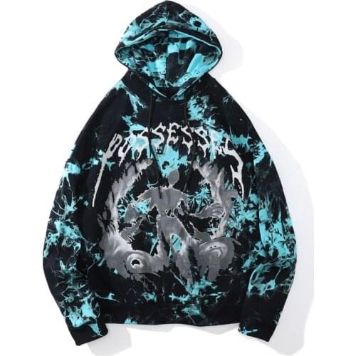 2021 Autumn Illusion Graphic Print Tie Dye Punk Men Oversized Hoodies Pullover Cotton Hooded Sweatshirt Gothic Clothes For Teens